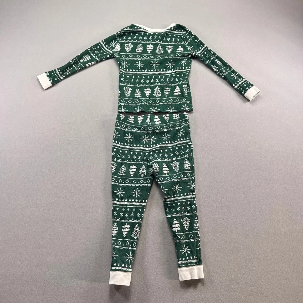 LC Lauren Conrad 2 Piece Pajama Set Kids 4t Green Fair Isle Cotton Sleep Wear